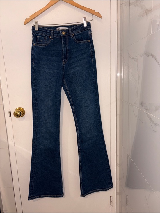 Zara Denim - Zara Dark Blue High-Rise Flare Jeans